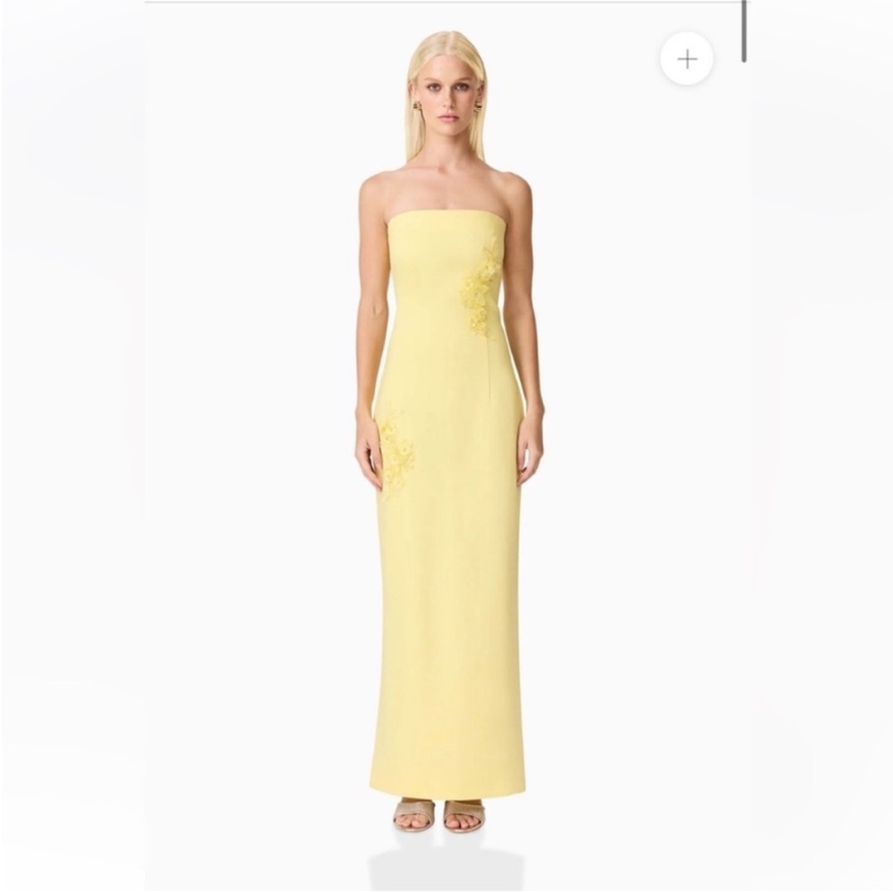 elliatt evee yellow 3d floral applique strapless fitted maxi dress medium NEW - Picture 14 of 14
